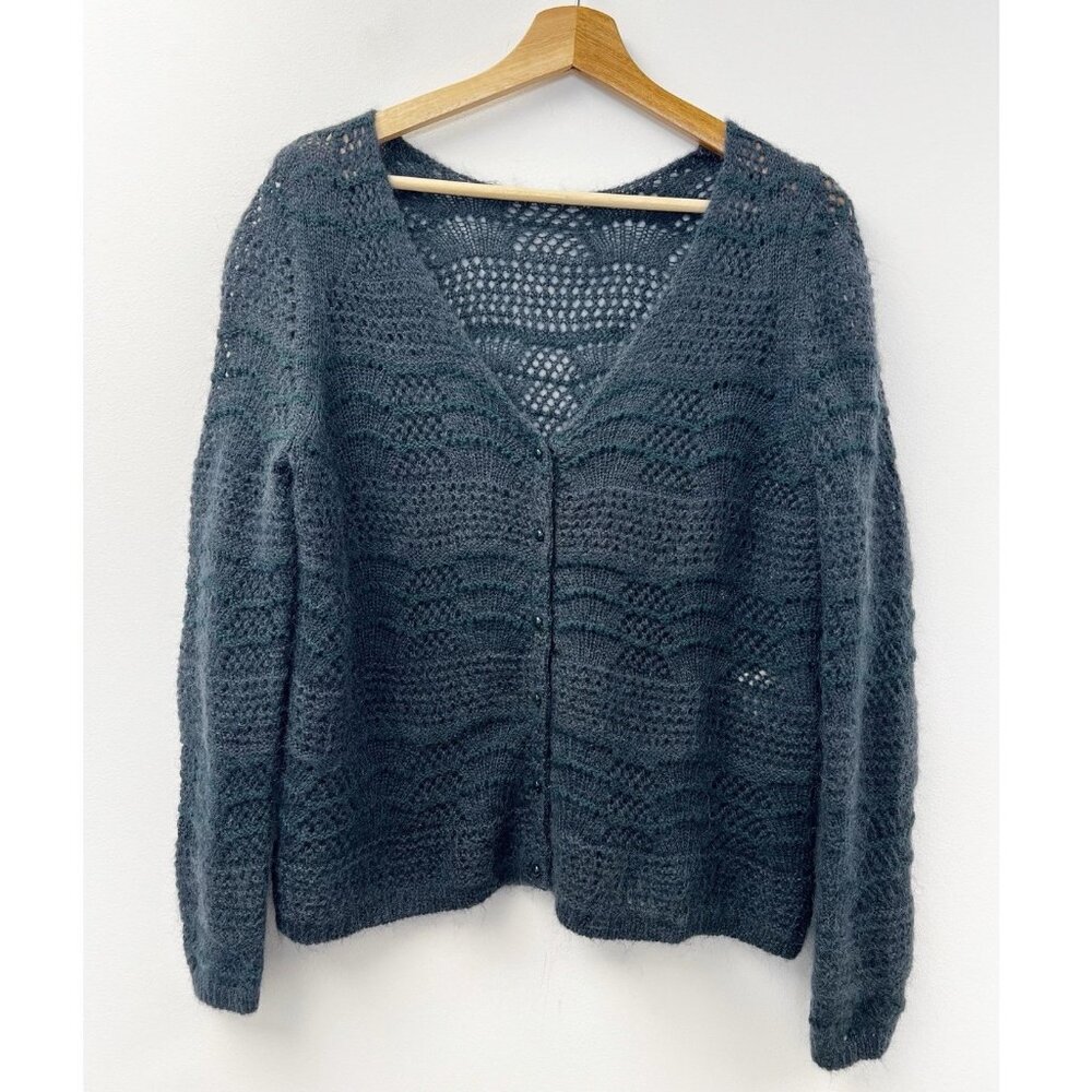 Sezane Charcoal Crochet Knit Cardigan